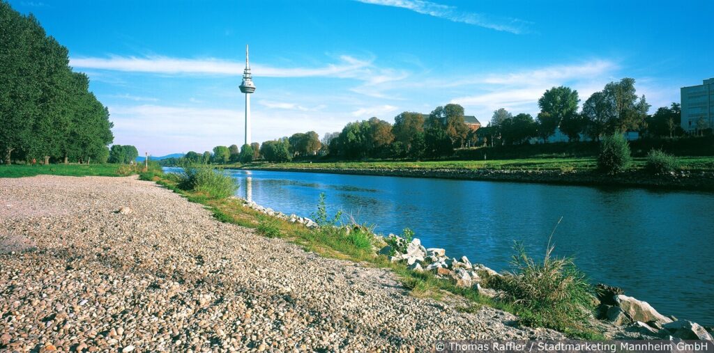 The Neckar as a place of relaxation and as a waterway for ships