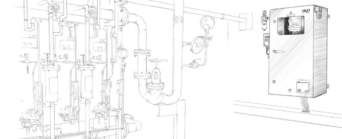 showing a scribbled customized solution of an Ex p enclosure with a Pepperl+Fuchs purge and pressurization system