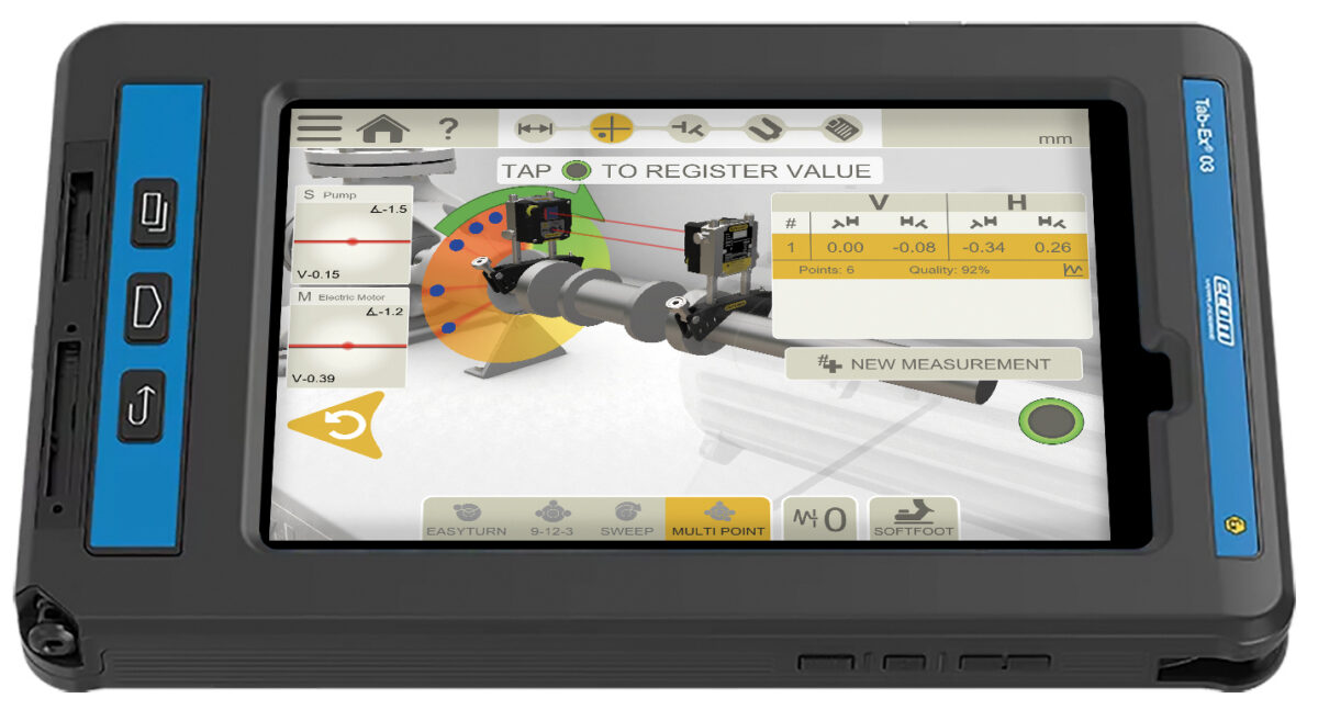 Tab-Ex 03 intrinsically safe tablet from Pepperl+Fuchs with Easy-Laser XT Alignment App